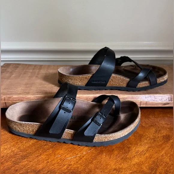 BIRKENSTOCK Black MAYARI Birko-Flor Toe-Loop Slide On Sandals Sz 37 (US 6-6.5) - Picture 3 of 13